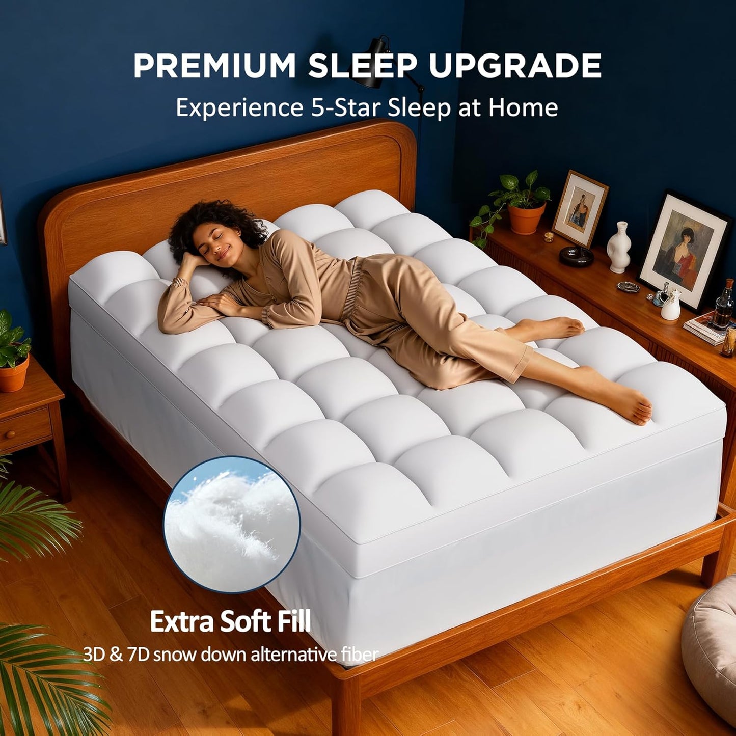 Airtree Full Size Dual Layer 4 Inch Memory Foam Mattress Topper, 2 Inch Gel Infused Memory Foam and 2 Inch Down Alternative Pillow Top Mattress Pad Cover, Medium Support for Back Pain & Side Sleep