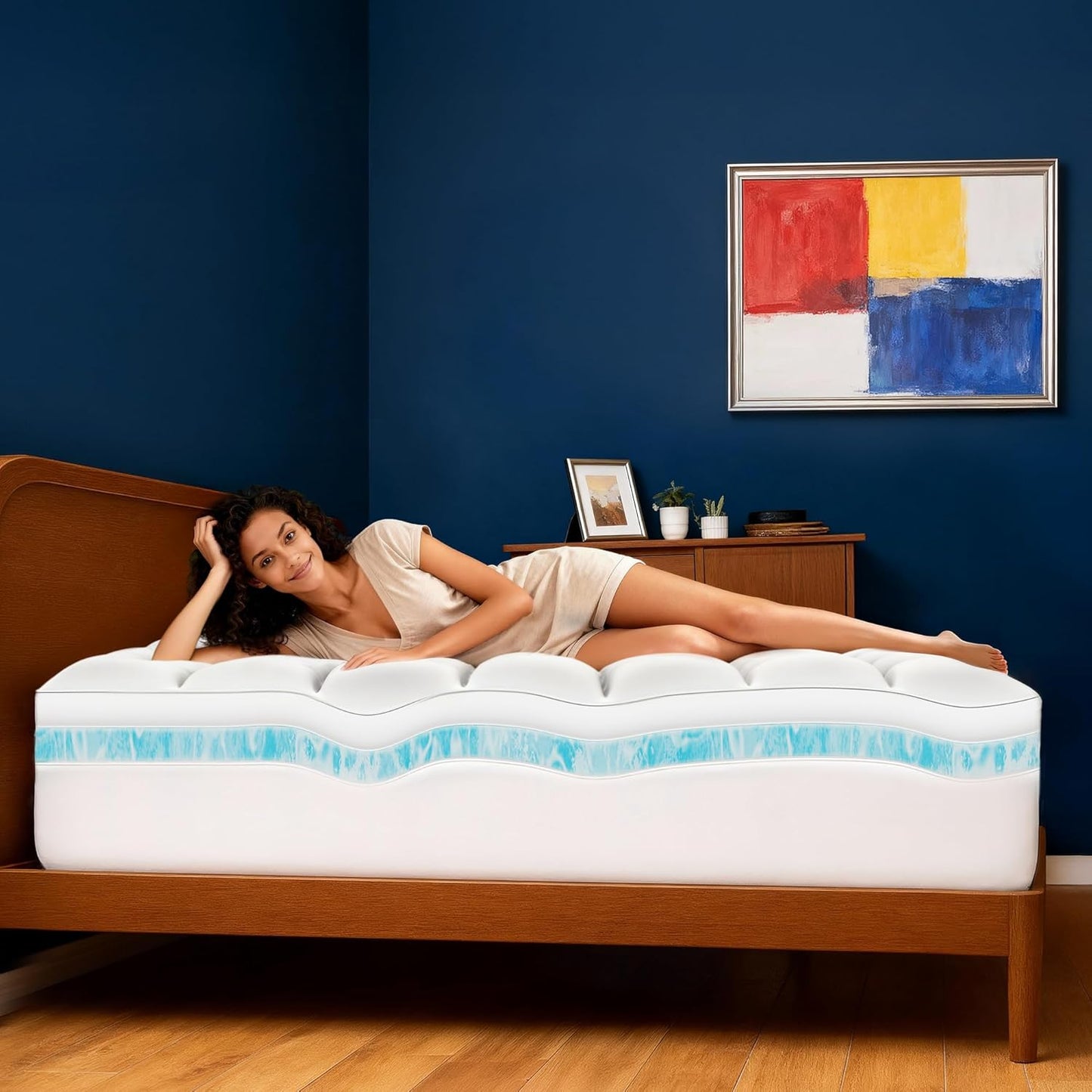 Airtree Queen Size Dual Layer 4 Inch Memory Foam Mattress Topper, 2 Inch Cooling Gel Memory Foam and 2 Inch Washable Soft Pillow Top Mattress Pad Cover, 8-24 Inch Deep Pocket, Medium Firm Support