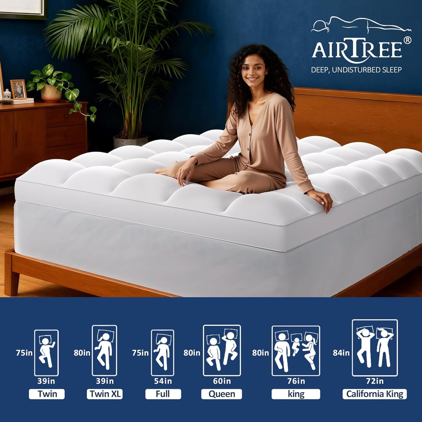 Airtree Full Size Dual Layer 4 Inch Memory Foam Mattress Topper, 2 Inch Gel Infused Memory Foam and 2 Inch Down Alternative Pillow Top Mattress Pad Cover, Medium Support for Back Pain & Side Sleep